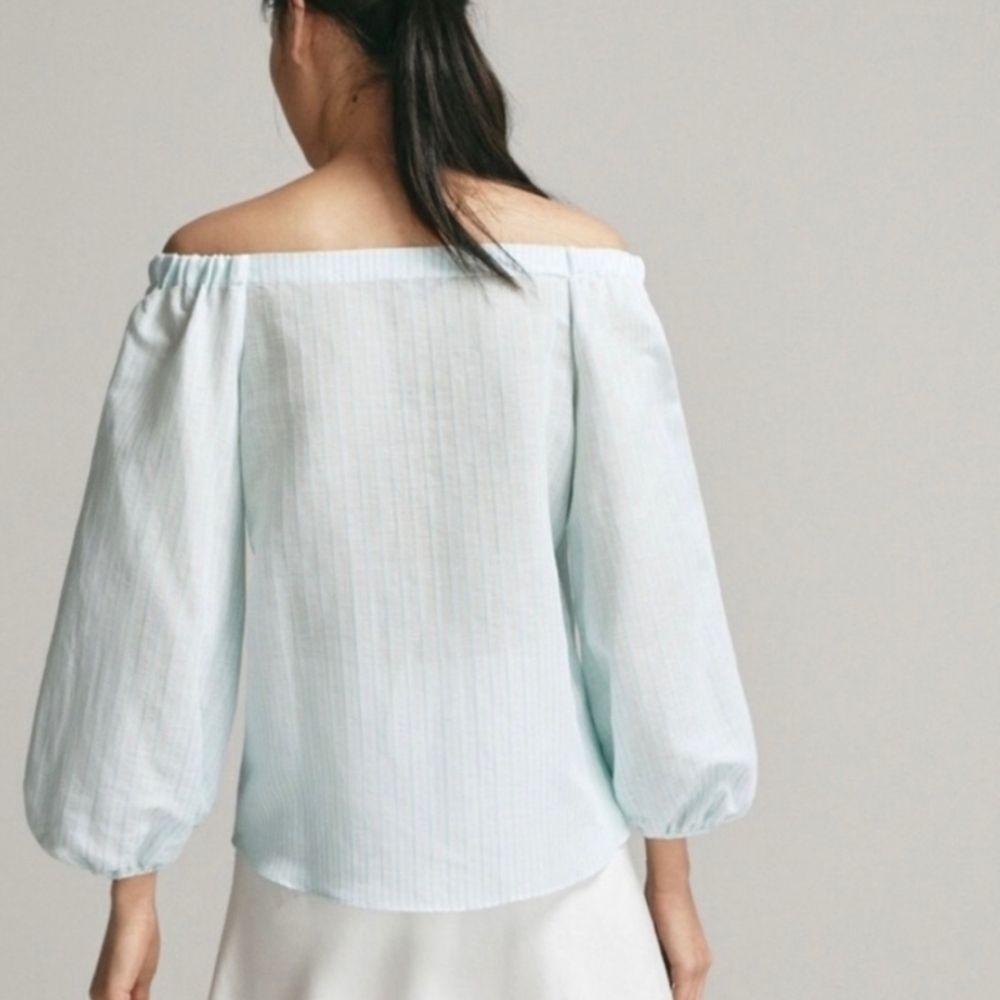 Massimo Dutti Cyan Off-the-Shoulder Linen Top Size 4 - Picture 2 of 8